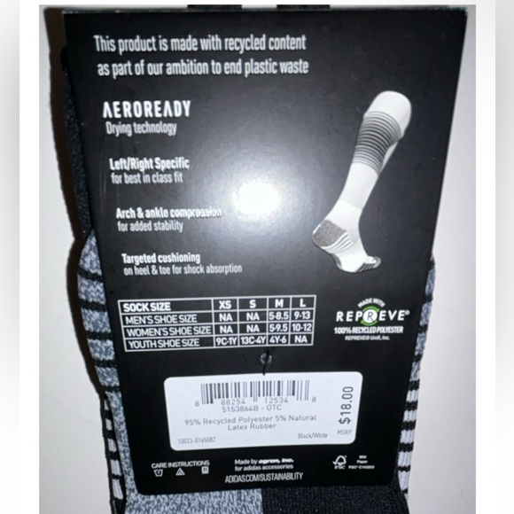 Adidas Team Speed OTC Soccer Socks 1 Pair Youth 13C-4Y Black & White w Logo NEW! - Picture 5 of 10